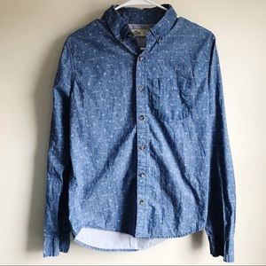 Hollister Dark Wash Printed Chambray Button Down